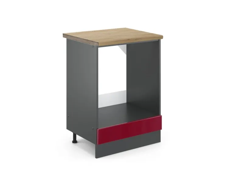 Vicco Herdumbauschrank R-Line Bordeaux Hochglanz/Anthrazit 60 cm AP Eiche