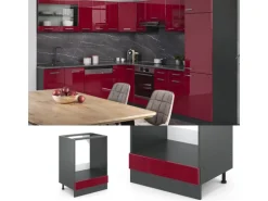 Vicco Herdumbauschrank R-Line Bordeaux Hochglanz/Anthrazit 60 cm AP Eiche