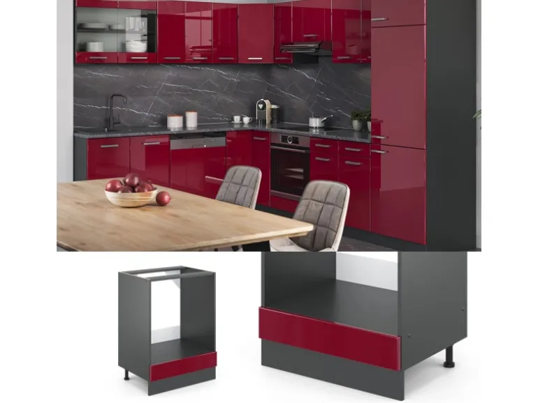 Vicco Herdumbauschrank R-Line Bordeaux Hochglanz/Anthrazit 60 cm AP Eiche