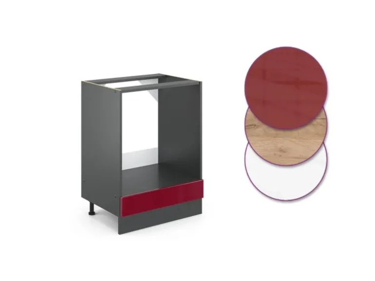 Vicco Herdumbauschrank R-Line Bordeaux Hochglanz/Anthrazit 60 cm AP Eiche