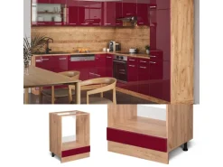 Vicco Herdumbauschrank R-Line Bordeaux Hochglanz/Goldkraft Eiche 60 cm ohne Arbeitsplatte