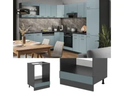 Vicco Herdumbauschrank R-Line Blau-Grau/Anthrazit 60 cm AP Anthrazit