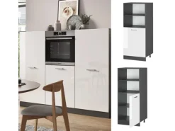 Vicco Herdumbauschrank R-Line Herdschrank Weiß Hochglanz/Anthrazit 60 cm