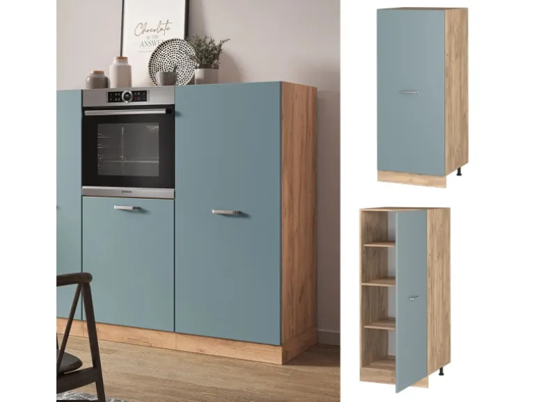 Vicco Herdumbauschrank R-Line Küchenkommode Blau-Grau/Goldkraft Eiche 60 cm