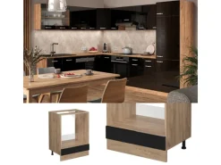 Vicco Herdumbauschrank R-Line Schwarz Hochglanz/Goldkraft Eiche 60 cm AP Eiche