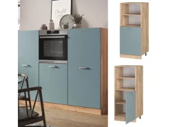 Vicco Herdumbauschrank R-Line Herdschrank Blau-Grau/Goldkraft Eiche 60 cm