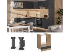 Vicco Herdumbauschrank R-Line Schwarz Beton/Goldkraft Eiche 60 cm ohne Arbeitsplatte