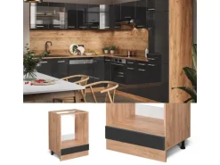 Vicco Herdumbauschrank R-Line Anthrazit Hochglanz/Goldkraft Eiche 60 cm AP Marmor