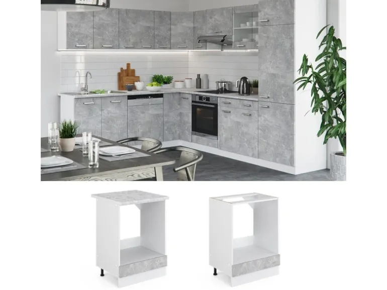 Vicco Herdumbauschrank R-Line Herdschrank Beton/Weiß 60 cm ohne Arbeitsplatte