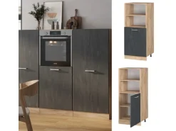 Vicco Herdumbauschrank R-Line Herdschrank Schwarz Beton/Goldkraft Eiche 60 cm mit Goldkraft Eiche Korpus