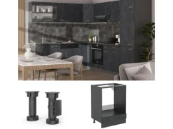 Vicco Herdumbauschrank R-Line Herdschrank Schwarz Beton/Anthrazit 60 cm AP Eiche