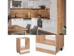 Vicco Herdumbauschrank R-Line Weiß Hochglanz/Goldkraft Eiche 60 cm ohne Arbeitsplatte