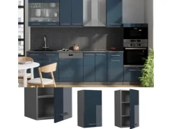 Vicco Hängeschrank Fame-Line Hängender Küchenschrank Dunkelblau Hochglanz/Anthrazit 40 cm