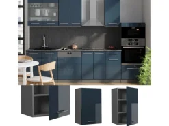 Vicco Hängeschrank Fame-Line Hängender Küchenschrank Dunkelblau Hochglanz/Anthrazit 45 cm