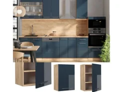 Vicco Hängeschrank Fame-Line Dunkelblau Hochglanz/Goldkraft Eiche 50 cm