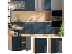 Vicco Hängeschrank Fame-Line Dunkelblau Hochglanz/Goldkraft Eiche 60 cm