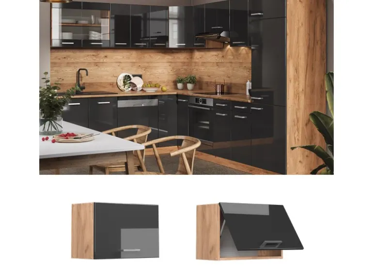 Vicco Hängeschrank R-Line Anthrazit Hochglanz/Goldkraft Eiche 60 cm Flach