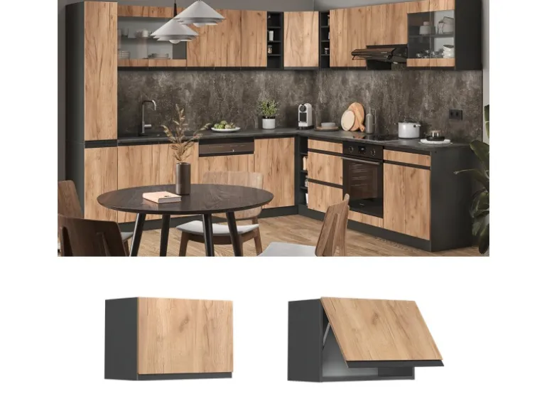 Vicco Hängeschrank R-Line Goldkraft Eiche/Anthrazit 60 cm J-Shape Flach