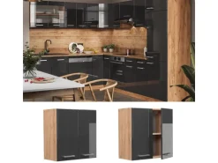 Vicco Hängeschrank R-Line Hängender Küchenschrank Anthrazit Hochglanz/Goldkraft Eiche 60 cm