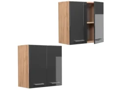 Vicco Hängeschrank R-Line Hängender Küchenschrank Anthrazit Hochglanz/Goldkraft Eiche 60 cm