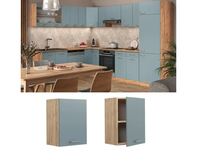Vicco Hängeschrank R-Line Hängender Küchenschrank Blau-Grau/Goldkraft Eiche 45 cm