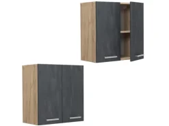 Vicco Hängeschrank R-Line Hängender Küchenschrank Schwarz Beton/Goldkraft Eiche 60 cm