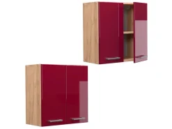 Vicco Hängeschrank R-Line Hängender Küchenschrank Bordeaux Hochglanz/Goldkraft Eiche 60 cm