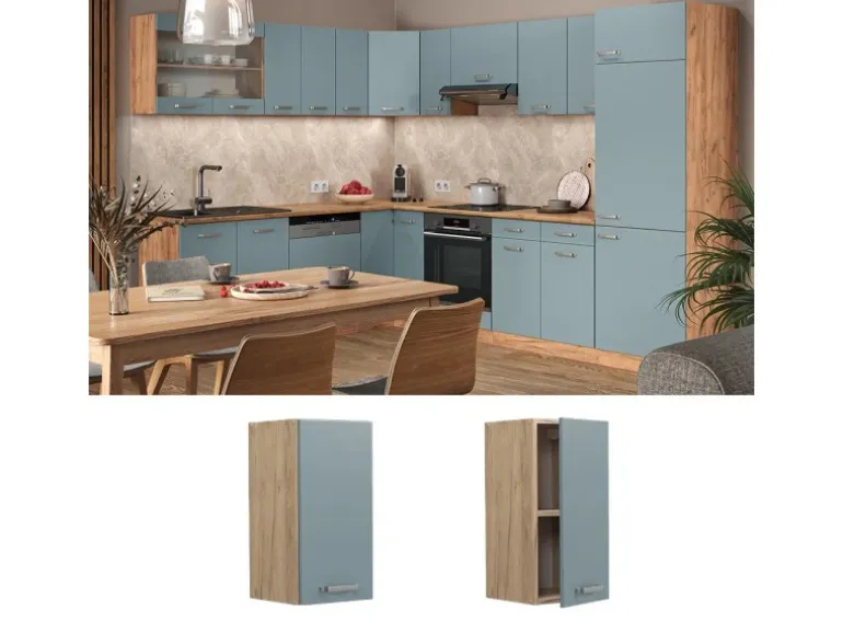 Vicco Hängeschrank R-Line Hängender Küchenschrank Blau-Grau/Goldkraft Eiche 30 cm