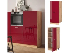 Vicco Hochschrank R-Line Küchenkommode Bordeaux Hochglanz/Goldkraft Eiche 60 cm