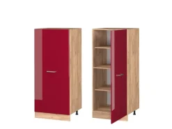 Vicco Hochschrank R-Line Küchenkommode Bordeaux Hochglanz/Goldkraft Eiche 60 cm