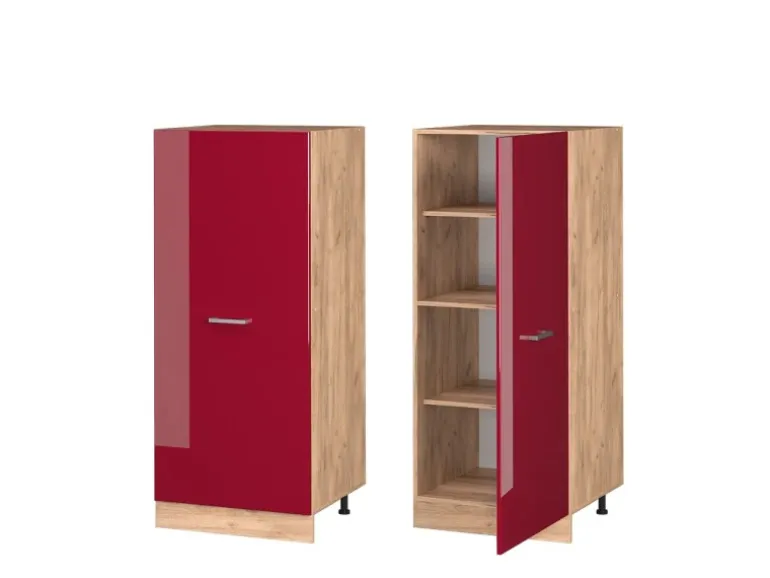 Vicco Hochschrank R-Line Küchenkommode Bordeaux Hochglanz/Goldkraft Eiche 60 cm