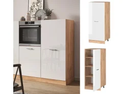 Vicco Hochschrank R-Line Küchenkommode Weiß Hochglanz/Goldkraft Eiche 60 cm