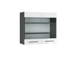 Vicco Küchenglasschrank Fame-Line Glashängeschrank Weiß Hochglanz/Anthrazit 80 cm