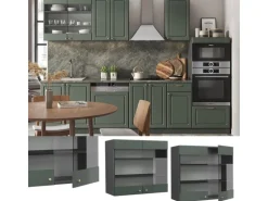 Vicco Küchenglasschrank Fame-Line Glashängeschrank Grün-Gold Landhaus/Anthrazit 80 cm