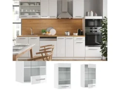 Vicco Küchenglasschrank Fame-Line Glashängeschrank Weiß Hochglanz/Weiß 40 cm