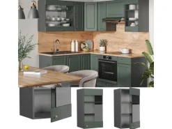 Vicco Küchenglasschrank Fame-Line Glashängeschrank Grün-Gold Landhaus/Anthrazit 40 cm