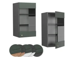 Vicco Küchenglasschrank Fame-Line Glashängeschrank Grün-Gold Landhaus/Anthrazit 40 cm