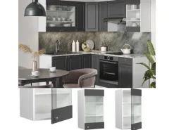 Vicco Küchenglasschrank Fame-Line Glashängeschrank Anthrazit-Gold/Weiß 40 cm