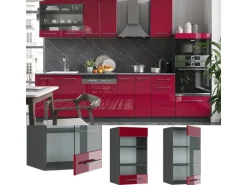 Vicco Küchenglasschrank Fame-Line Glashängeschrank Bordeaux Hochglanz/Anthrazit 40 cm