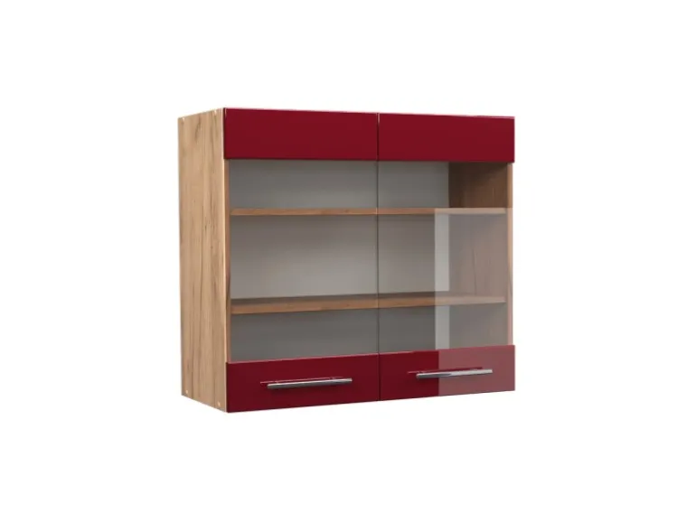 Vicco Küchenglasschrank Fame-Line Bordeaux Hochglanz/Goldkraft Eiche 80 cm
