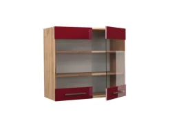 Vicco Küchenglasschrank Fame-Line Bordeaux Hochglanz/Goldkraft Eiche 80 cm