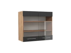 Vicco Küchenglasschrank Fame-Line Anthrazit Hochglanz/Goldkraft Eiche 80 cm