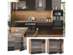 Vicco Küchenglasschrank Fame-Line Anthrazit Hochglanz/Goldkraft Eiche 80 cm