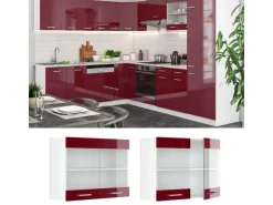 Vicco Küchenglasschrank R-Line Glashängeschrank Bordeaux Hochglanz/Weiß 80 cm