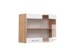 Vicco Küchenglasschrank R-Line Glashängeschrank Weiß Hochglanz/Goldkraft Eiche 80 cm