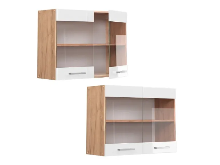 Vicco Küchenglasschrank R-Line Glashängeschrank Weiß Hochglanz/Goldkraft Eiche 80 cm