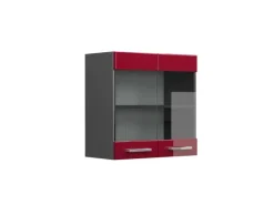 Vicco Küchenglasschrank R-Line Glashängeschrank Bordeaux Hochglanz/Anthrazit 60 cm
