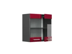 Vicco Küchenglasschrank R-Line Glashängeschrank Bordeaux Hochglanz/Anthrazit 60 cm