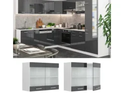 Vicco Küchenglasschrank R-Line Glashängeschrank Anthrazit Hochglanz/Weiß 80 cm