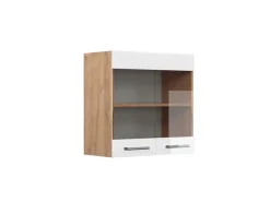 Vicco Küchenglasschrank R-Line Glashängeschrank Weiß Hochglanz/Goldkraft Eiche 60 cm